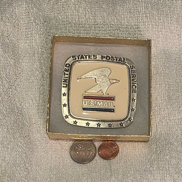 Vintage Metal Belt Buckle, Nice Silver and White Enamel, U.S. Mail, United State - Picture 3 of 5